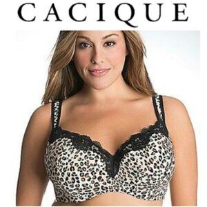 NWT Cacique Smooth Boost Plunge Lace Leopard Print Bra (Size 44DD)